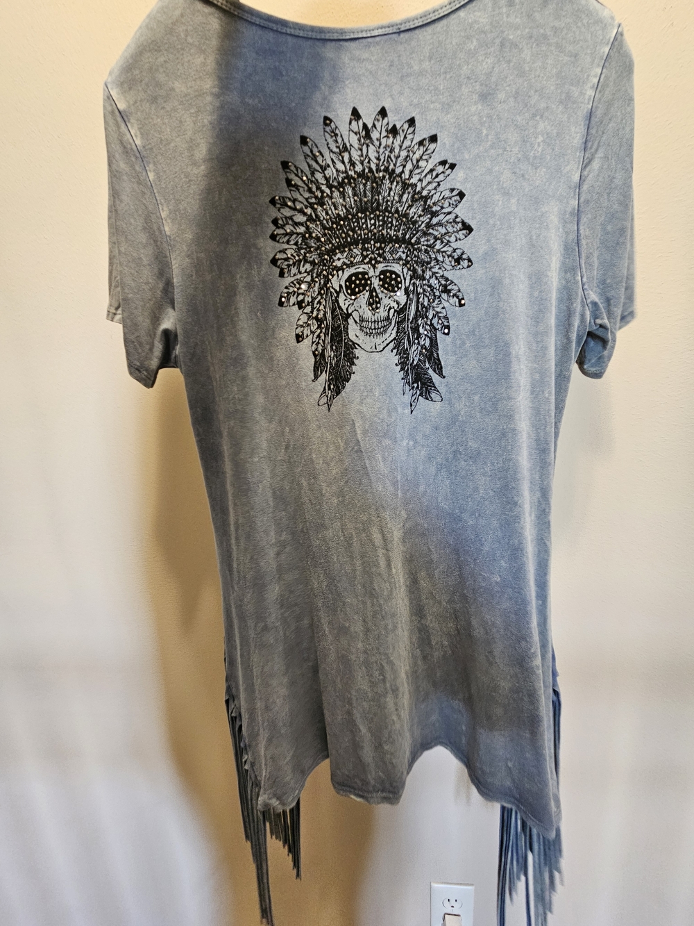 Vocal Blue Fringe Short Sleeve Tee with Pink & Teal Splatter - Picture 4 of 8